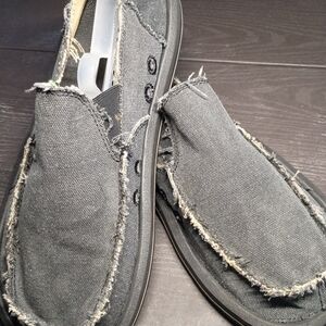 Sanuk Men's 10M Charcoal Frayed Canvas Loafers. Great Shape!!